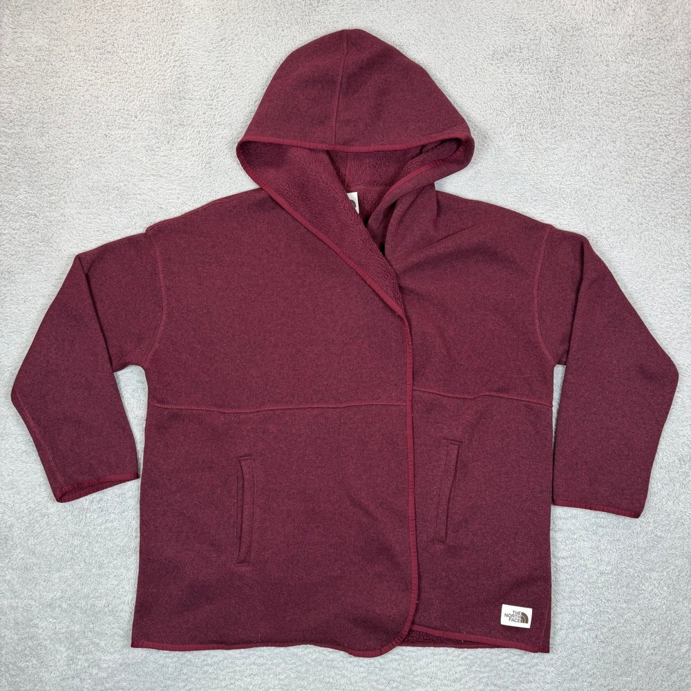 The North Face Crescent Hooded Wrap Cardigan Burgundy Fleece XL NF0A337A